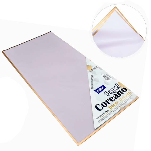 PAPEL COREANO 57X57 APROX BORDE DORADO 05 LILA PQT C/10