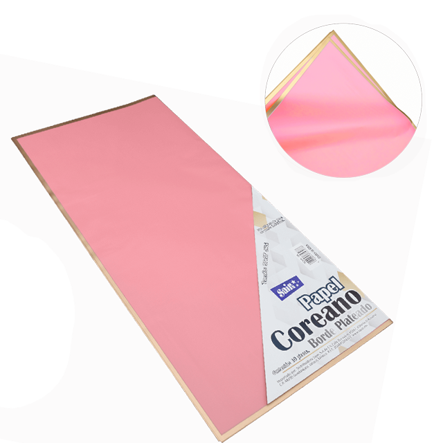 PAPEL COREANO 57X57 APROX BORDE DORADO 07 ROJO PQT C/10