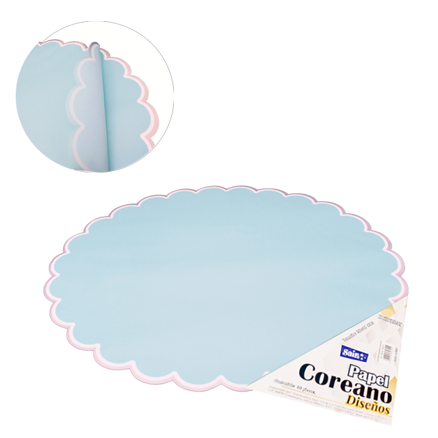 PAPEL COREANO 56X46 BORDES ROJOS 02 AZUL CIELO PQT C/10