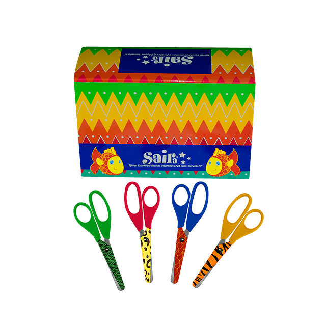 TIJERA ESCOLAR DISEÑOS INFANTILES TJ-013 EXHIBIDOR C/24 PZAS