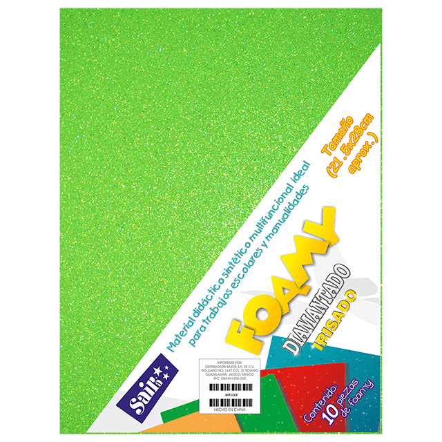 FOAMY DIAM. IRISADO T/CARTA 43 VERDE LIMON PQT C/10