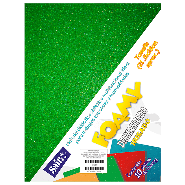 FOAMY DIAM. IRISADO T/CARTA 44 VERDE BANDERA PQT C/10