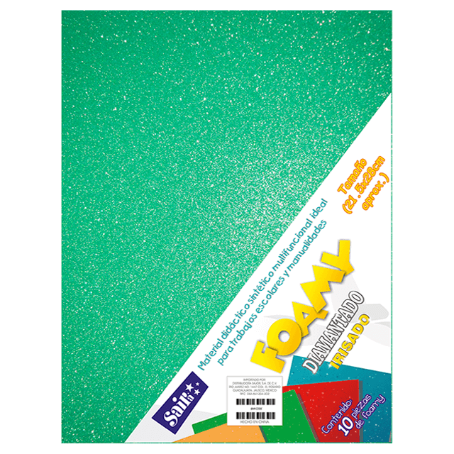 FOAMY DIAM. IRISADO T/CARTA 45 VERDE AQUA PQT C/10
