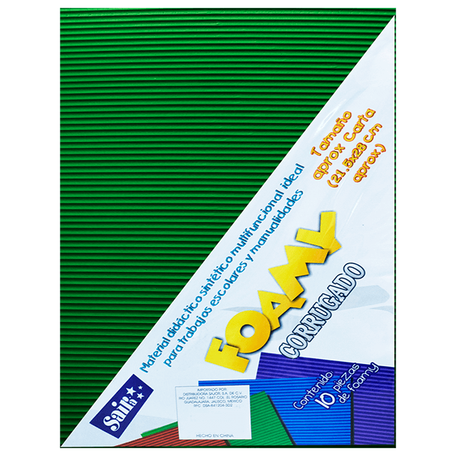 FOAMY CORRUGADO 06 VERDE BANDERA T/CARTA PAQ C/10
