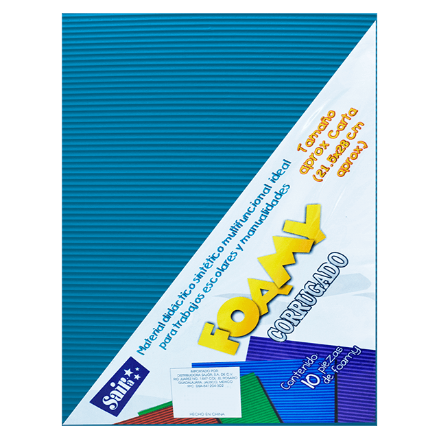 FOAMY CORRUGADO 09 AZUL TURQUESA T/CARTA PAQ C/10