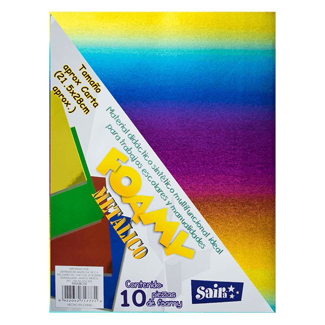 FOAMY  METALICO ARCOIRIS T/CARTA PAQ C/10
