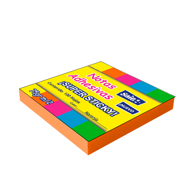 NOTAS ADHESIVAS NARANJA FLUORESCENTE 100 HOJAS 3x3 CAJA C/12 PZAS