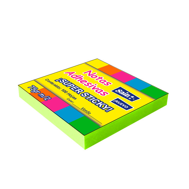 NOTAS ADHESIVAS VERDE FLUORESCENTE 100 HOJAS 3x3 CAJA C/12 PZAS