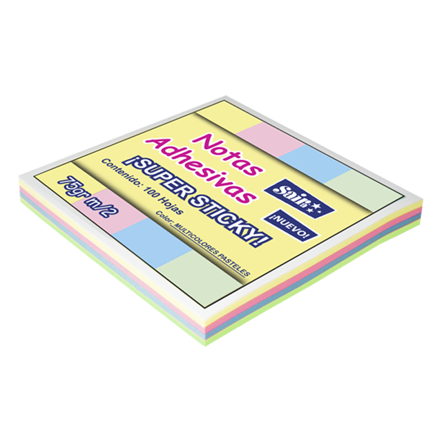 NOTAS ADHESIVAS MULTICOLORES PASTELES 100 HOJAS 3x3 CAJA C/12 PZAS