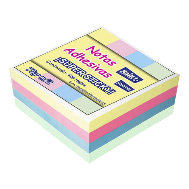 NOTAS ADHESIVAS MULTICOLORES PASTELES 400 HOJAS 3x3 CAJA C/6 PZAS