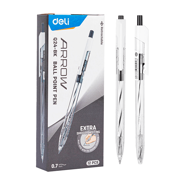 Deli Q24-BK Bolígrafo retráctil negro 0.7mm caja c/12 pzas