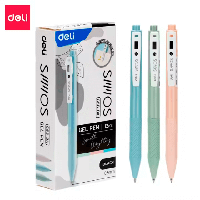 Deli G58-BK Bolígrafo retráctil de gel negro 0.5mm caja c/12 pzas