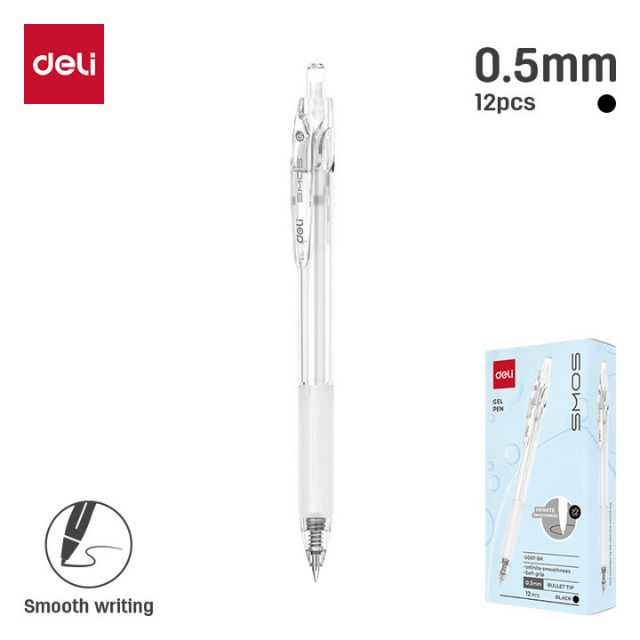 Deli G057-BK Bolígrafo retráctil de gel negro 0.5mm caja c/12 pzas