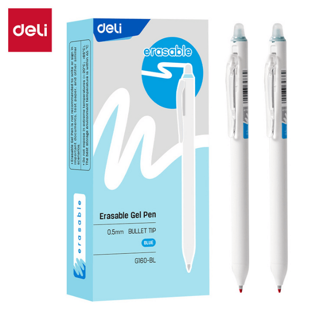 Deli G160-BL Bolígrafo retráctil de gel borrable azul 0.5mm caja c/12 pzas