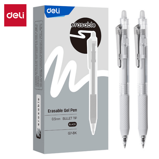 Deli G7-BK Bolígrafo retráctil de gel borrable negro 0.5mm caja c/12 pzas caja c/12 pzas