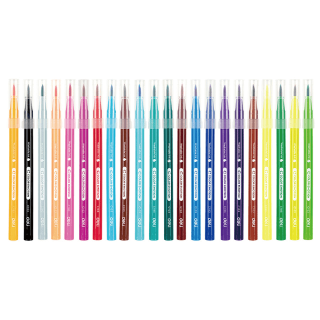 Deli C10324 24 Plumones lavables punta estilo brocha estuche tipo maletínc/24 pzas