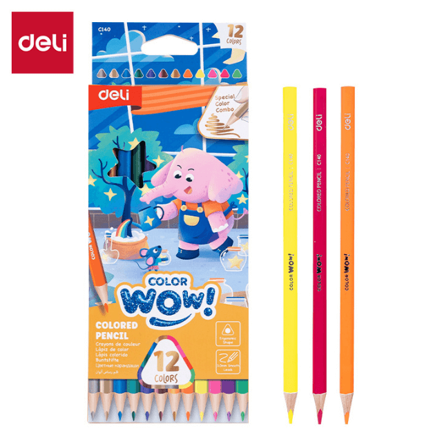 Deli C140 Lápices de colores triangulares largos caja c/12 pzas