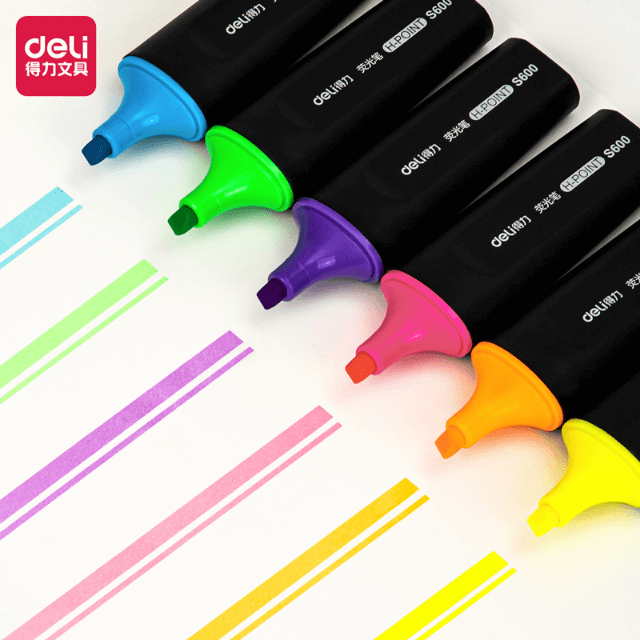 Deli S600 Marcatexto fluorescente amarillo caja c/10 pzas