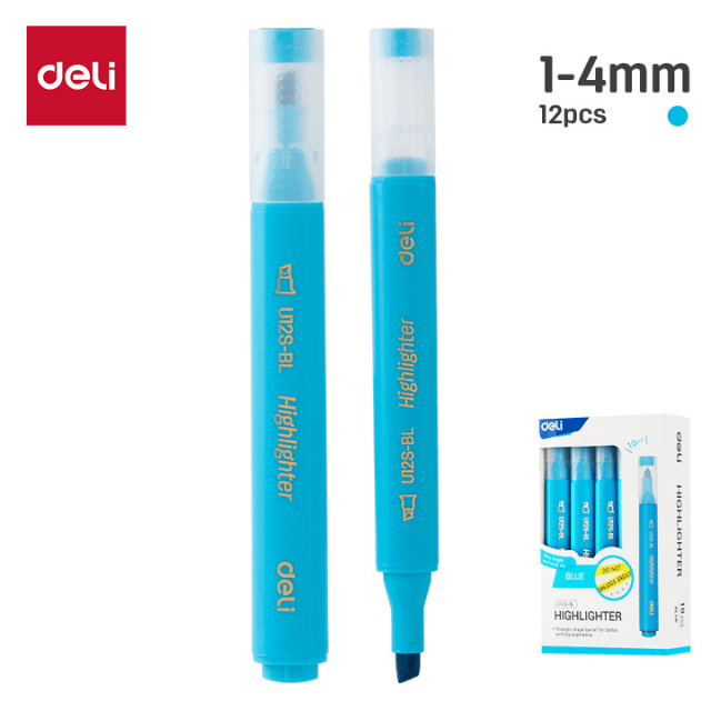 Deli U12S-BL Marcatexto fluorescente azul caja c/10 pzas
