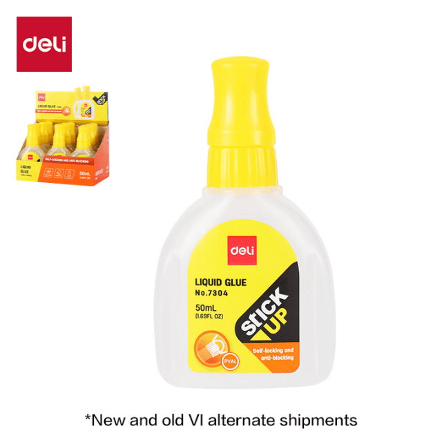 Deli 7304 Pegamento líquido transparente 50ml punta estilo brocha caja exhibidora c/12 pzas