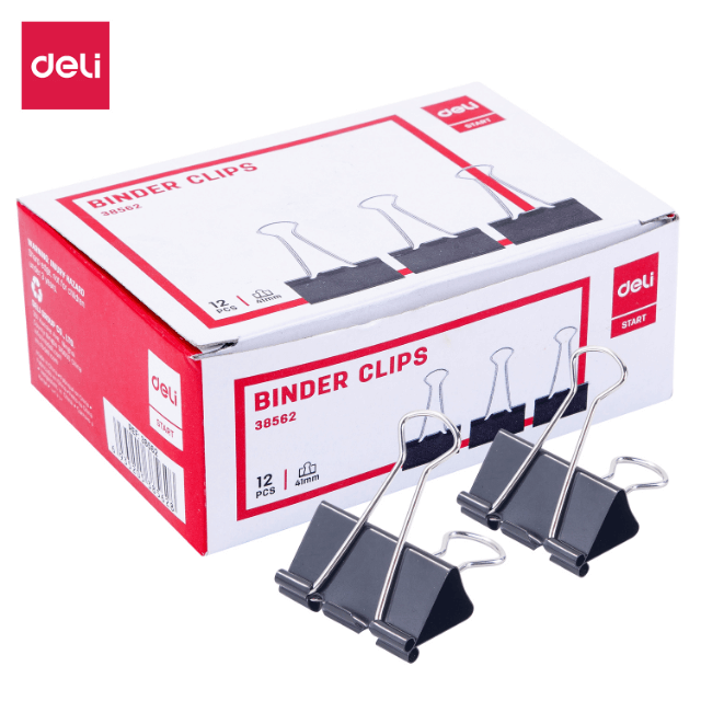 Deli 38562 Sujetadocumentos negro 41mm con 12 pzas inner c/12 cajas