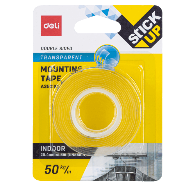 Deli A35201 Cinta de montaje doble cara transparente 1mmx25.4mmx1.5m caja c/24 pzas