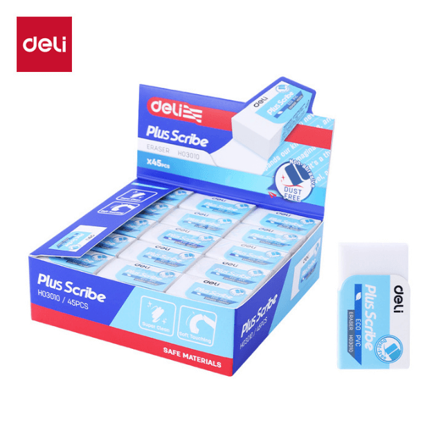 Deli H03010 Borrador blanco caja exhibidora c/30 pzas