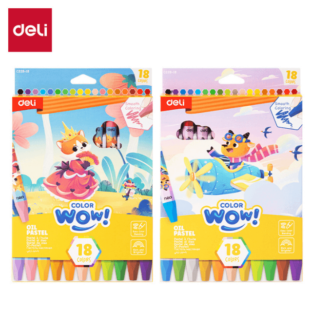 Deli C228-18 Crayones pasteles al óleo hexagonales diseños de animales caja c/18 pzas
