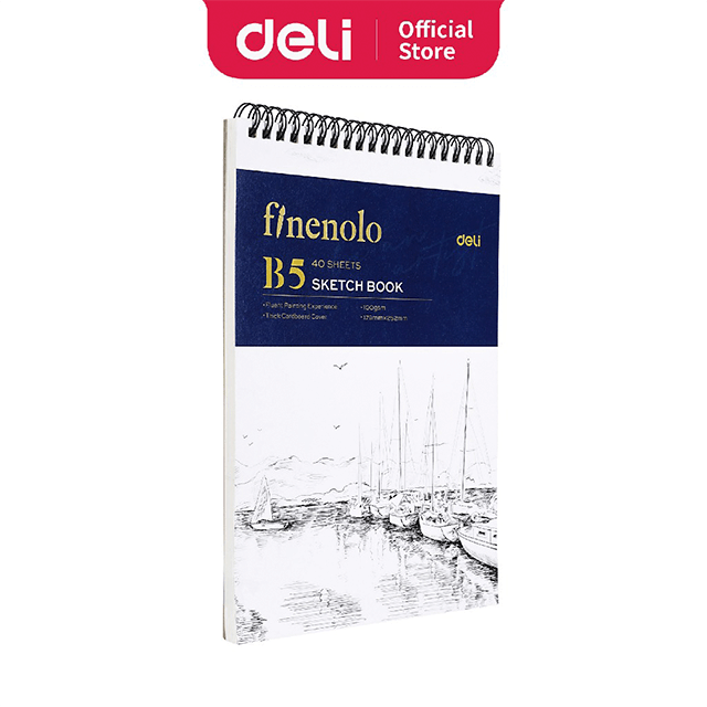 Deli N025 Cuaderno mediano para dibujo espiral superior 40 hojas 100 gr B5 pza