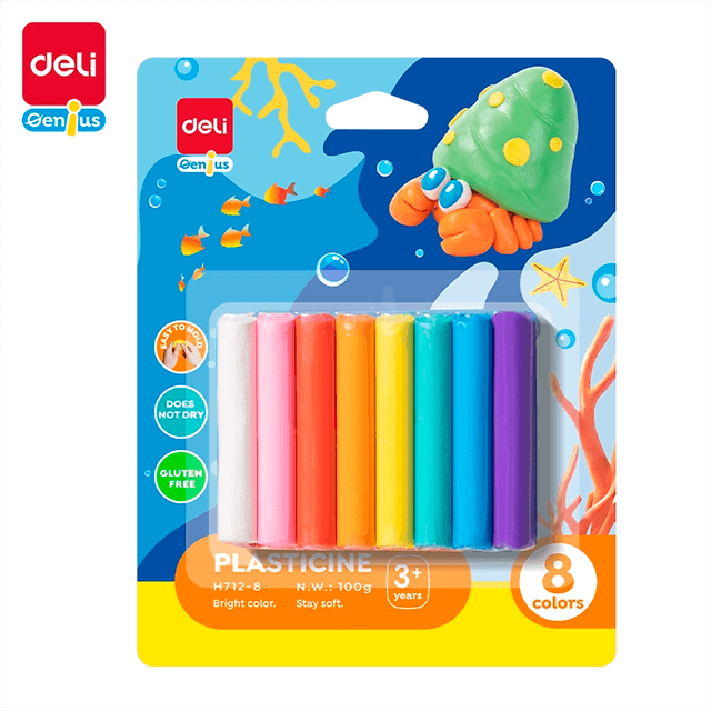 Deli EH712-8 Plastilina 8 colores caja c/12 blisters