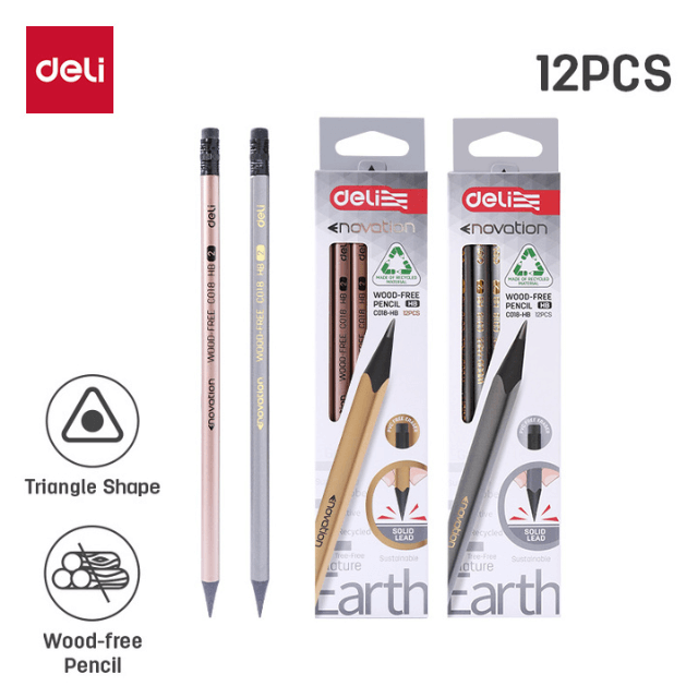 Deli C018-HB Lápiz sin madera dorado/plateado HB inner c/6 cajas de 12 pzas