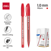Deli Q19-RD Bolígrafo rojo 1.0mm caja c/50 pzas