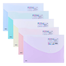 Deli 5506 Sobre de plástico colores pastel con broche oficio FC caja c/10 pzas