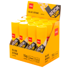 Deli A20110 Lápiz adhesivo envase amarillo 15g caja exhibidora c/12 pzas
