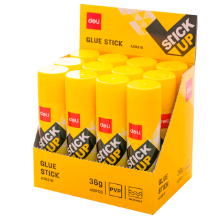 Deli A20310-LA Lápiz adhesivo envase amarillo 36g caja exhibidora c/12 pzas