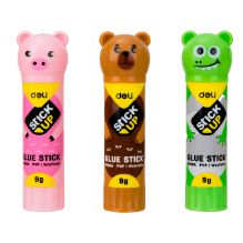 Deli 6366A Lápiz adhesivo colores surtidos forma de animales 9g caja exhibidora c/12 pzas