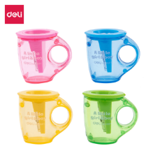 Deli 0551 Sacapuntas taza frutal colores surtidos doble con depósito caja exhibidora c/12 pzas