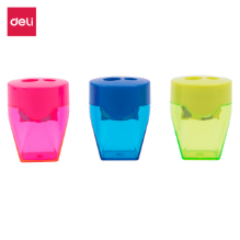 Deli 39768 Sacapuntas azul/rosa/amarillo doble con depósito caja c/12 pzas