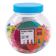 Deli 0054 Chinchetas colores surtidos caja c/24 botes de 100 pzas c/u